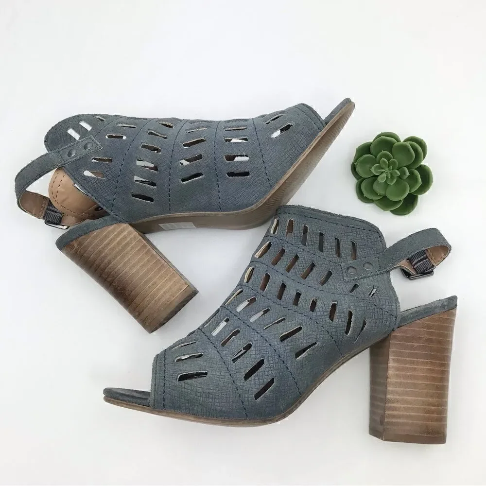 DIBA Slate Blue Laser Cut Suede Ankle Heels